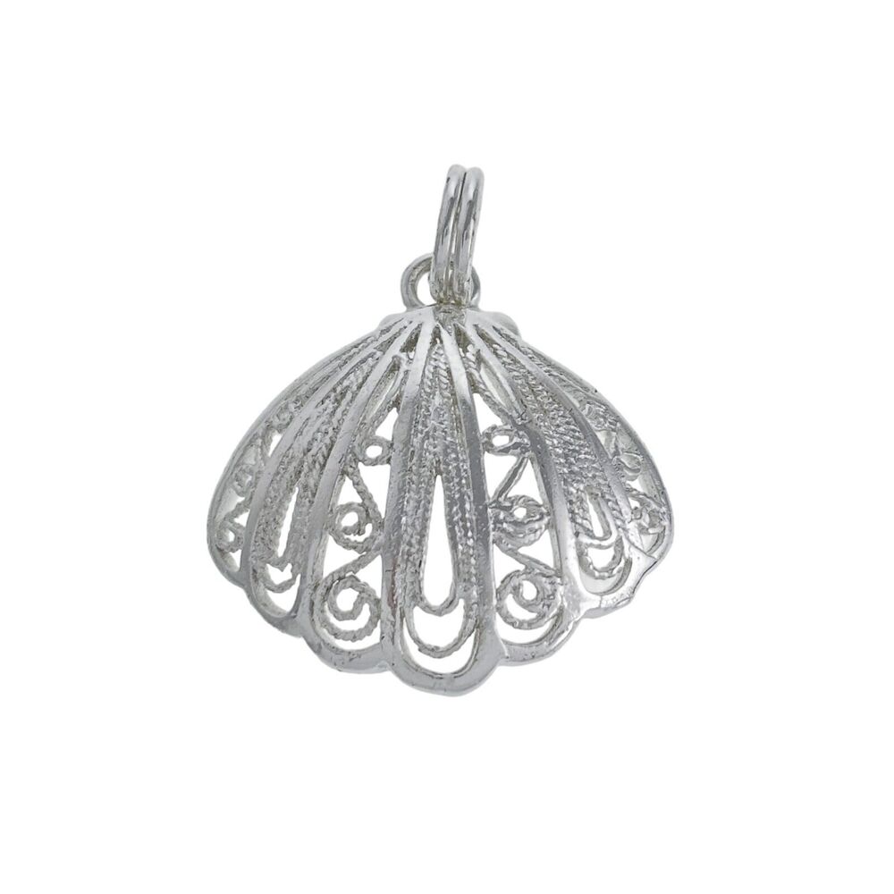 Vintage Sterling Silver 925 Filigree Seashell Charm
